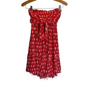 Free People One Bali Nights Mini Dress Red Floral Tiered Smocked Tie Front M